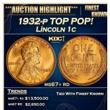 1932-p Lincoln Cent TOP POP! 1c ms67+ rd SEGS
