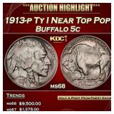 1913-p Ty I Buffalo Nickel Near Top Pop! 5c ms68 S