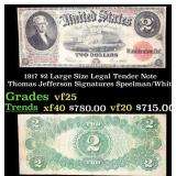 1917 $2 Large Size Legal Tender Note Thomas Jeffer