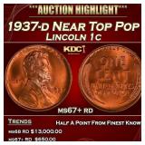 1937-d Lincoln Cent Near Top Pop 1c ms67+ rd SEGS