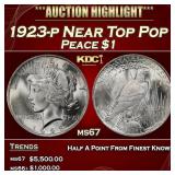 1923-p Peace Dollar Near Top Pop $1 ms67 SEGS