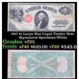 1917 $1 Large Size Legal Tender Note Grades vf+ Si