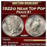 1922-d Peace Dollar Near Top Pop $1 ms66+ SEGS
