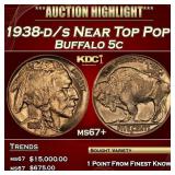 1938-d/s Buffalo Nickel Near Top Pop! 5c ms67+ SEG