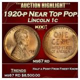 1920-p Lincoln Cent Near Top Pop! 1c ms67 rd SEGS