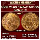 1865 Plain 5 Indian Cent Near Top Pop 1c ms66+ rb