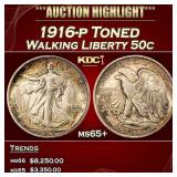1916-p Walking Liberty Half Dollar Toned 50c ms65+
