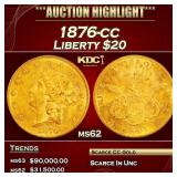 1876-cc Gold Liberty Double Eagle $20 ms62 USCG