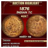 1876 Indian Cent 1c ms65+ rb SEGS