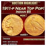 1911-p Gold Indian Half Eagle Near Top Pop! $5 ms6