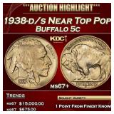 1938-d/s Buffalo Nickel Near Top Pop! 5c ms67+ SEG