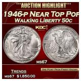 1946-p Walking Liberty Half Dollar Near Top Pop 50