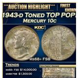 1943-d Mercury Dime Toned TOP POP! 10c ms68+ FSB S