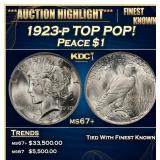 1923-p Peace Dollar TOP POP! $1 ms67+ SEGS