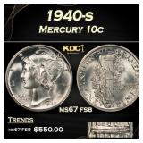 1940-s Mercury Dime 10c ms67 fsb SEGS