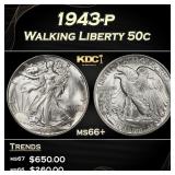 1943-p Walking Liberty Half Dollar 50c ms66+ SEGS