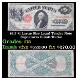 1917 $1 Large Size Legal Tender Note Grades f+ Sig