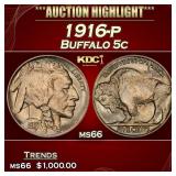 1916-p Buffalo Nickel 5c ms66 SEGS