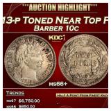 1913-p Barber Dime Toned Near Top Pop 10c ms66+ SE