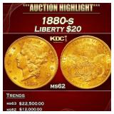 1880-s Gold Liberty Double Eagle $20 ms62 USCG