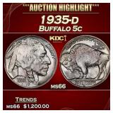 1935-d Buffalo Nickel 5c ms66 SEGS
