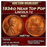 1934-d Lincoln Cent Near Top Pop 1c ms67 rd SEGS
