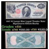 1917 $1 Large Size Legal Tender Note Grades vf++ S