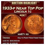 1933-p Lincoln Cent Near Top Pop 1c ms67+ rd SEGS