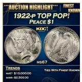 1922-p Peace Dollar TOP POP! $1 ms67 SEGS