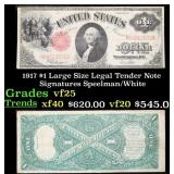 1917 $1 Large Size Legal Tender Note Grades vf+ Si