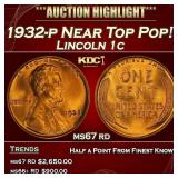 1932-p Lincoln Cent Near Top Pop! 1c ms67 rd SEGS