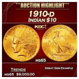 1910-d Gold Indian Eagle $10 ms65 SEGS