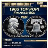 1963 Proof Franklin Half Dollar TOP POP! 50c pr69