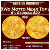 1908 No Motto Gold St. Gaudens Double Eagle Near T
