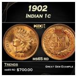 1902 Indian Cent . 1c Grades ms65 rd