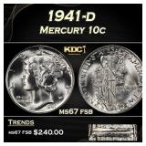1941-d Mercury Dime 10c ms67 fsb SEGS