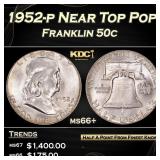 1952-p Franklin Half Dollar Near Top Pop 50c ms66+