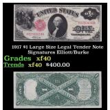 1917 $1 Large Size Legal Tender Note Grades xf Sig