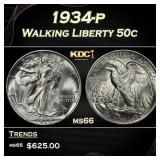1934-p Walking Liberty Half Dollar 50c Grades ms66