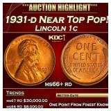 1931-d Lincoln Cent Near Top Pop! 1c ms66+ rd SEGS
