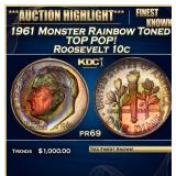 1961 Proof Roosevelt Dime Monster Rainbow Toned TO