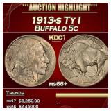 1913-s Ty I Buffalo Nickel 5c ms66+ SEGS