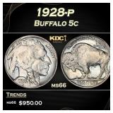 1928-p Buffalo Nickel 5c Grades ms66
