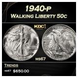 1940-p Walking Liberty Half Dollar 50c ms67 SEGS