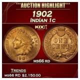 1902 Indian Cent . 1c ms66 rd SEGS