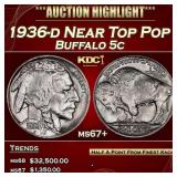1936-d Buffalo Nickel Near Top Pop 5c ms67+ SEGS