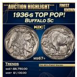 1936-s Buffalo Nickel TOP POP! 5c ms67+ SEGS