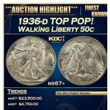 1936-d Walking Liberty Half Dollar TOP POP! 50c ms