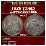 1829 Capped Bust Half Dollar Toned 50c ms62+ USCG