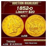 1852-o Gold Liberty Double Eagle $20 au58 SEGS